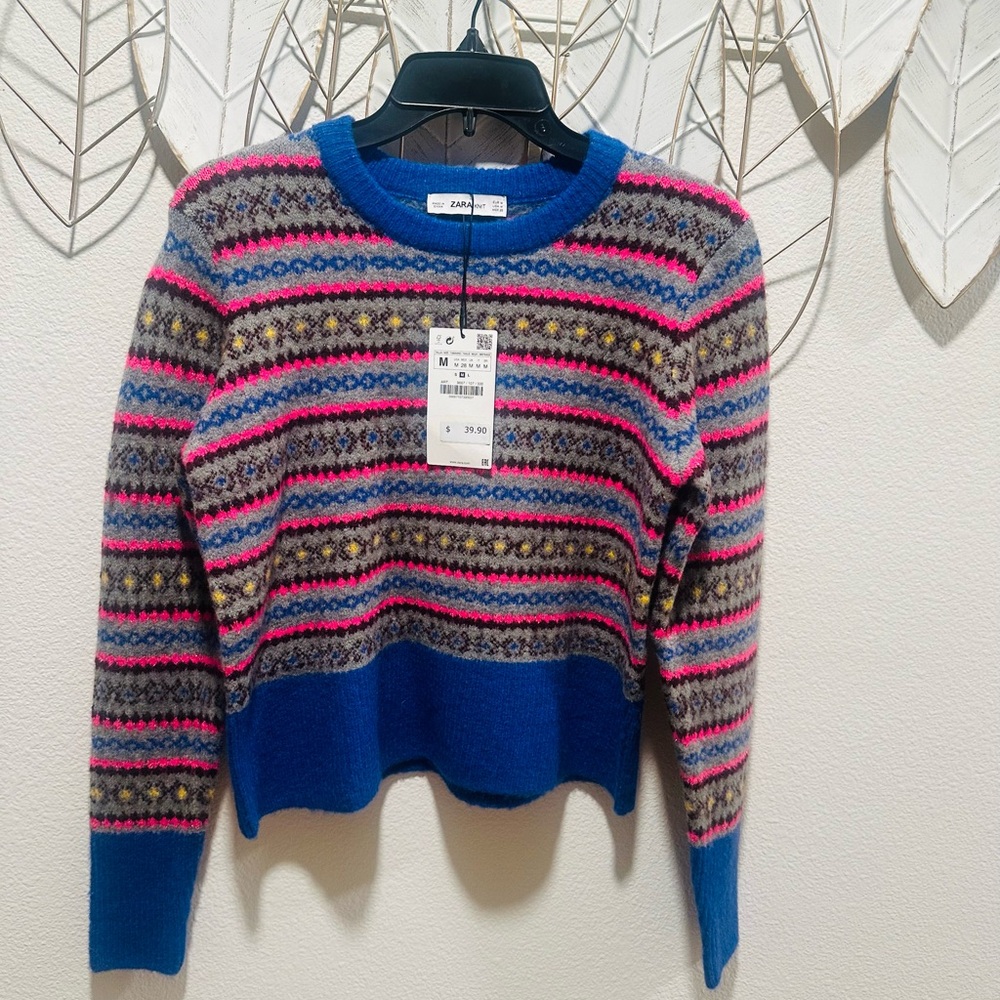 Zara Multicolor Striped Crew Neck Sweater